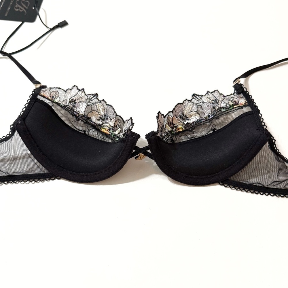 HONEY BIRDETTE RHONA BLACK FLORAL PRINT SHEER MESH PUSHUP BRA - Picture 5 of 13